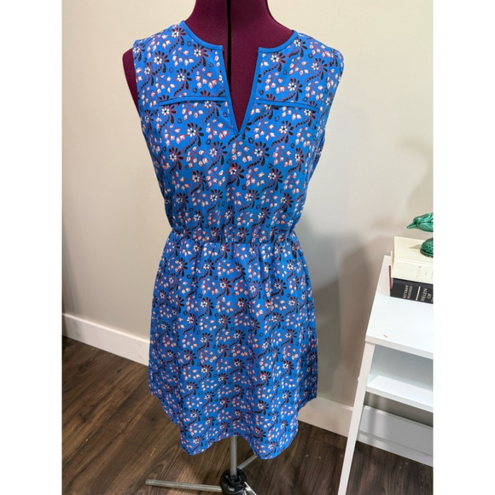 J. Crew Bright Blue Floral-Print Sleeveless Mini Dress